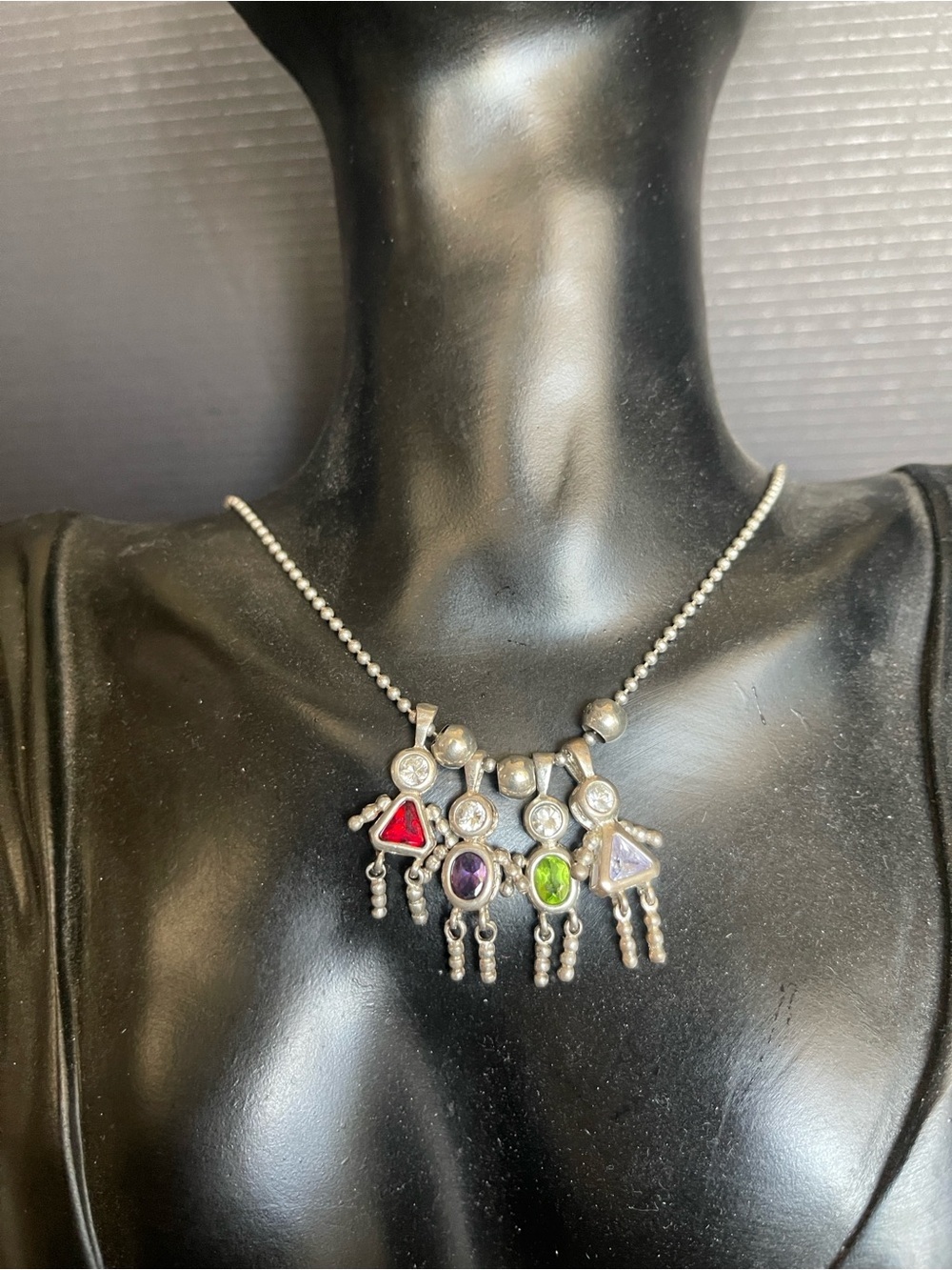 Sterling silver heavy ball necklace with 4 children pendants necklace